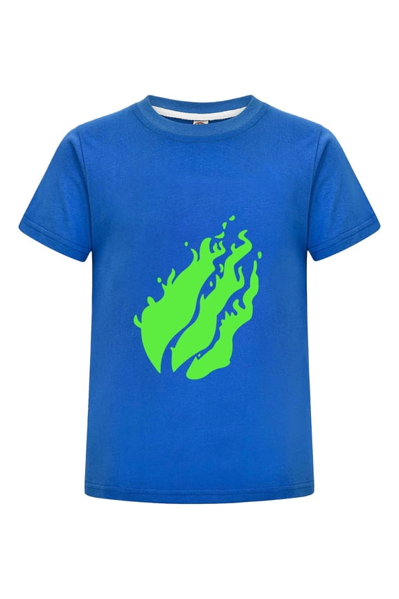 Cool Neon Green Flame Toxic Fire T-Shirt for Kids Graphic Tee – Short Sleeve Gamer Shirt for Youth