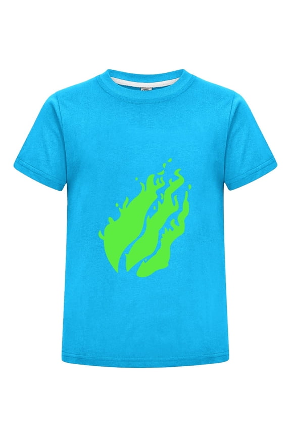 Cool Neon Green Flame Toxic Fire T-Shirt for Kids Graphic Tee – Short Sleeve Gamer Shirt for Youth