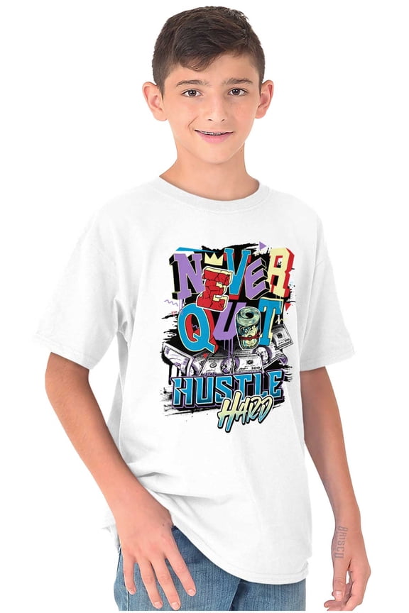 Cool Never Quite Hustle Hard Graffiti Crewneck T Shirts Boy Girl Teen Brisco Brands X