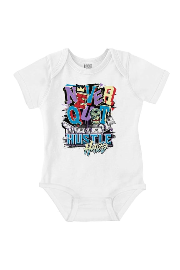 Cool Never Quite Hustle Hard Graffiti Romper Boys or Girls Infant Baby Brisco Brands NB