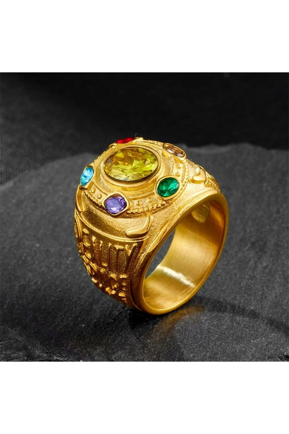 Cool New Fashion Men's Power 14K Yellow Gold Ring Infinity Wars Thanos Cosplay Anime Ring Jewelery Punk Gothic Hip Hop Ring Male