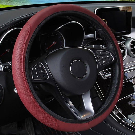 Cool Non-Slip Microfiber Leather Steering Wheel Cover Protector - Universal Fit for 14.1"-14.9" Cars, Breathable & Luxury Ergonomic Design for All Seasons