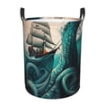 thumbnail image 1 of Cool Octopus Monster Sail Boat Waves Foldable Laundry Hamper with Handle Storage Basket for Clothes Toys & Organizing, 1 of 6
