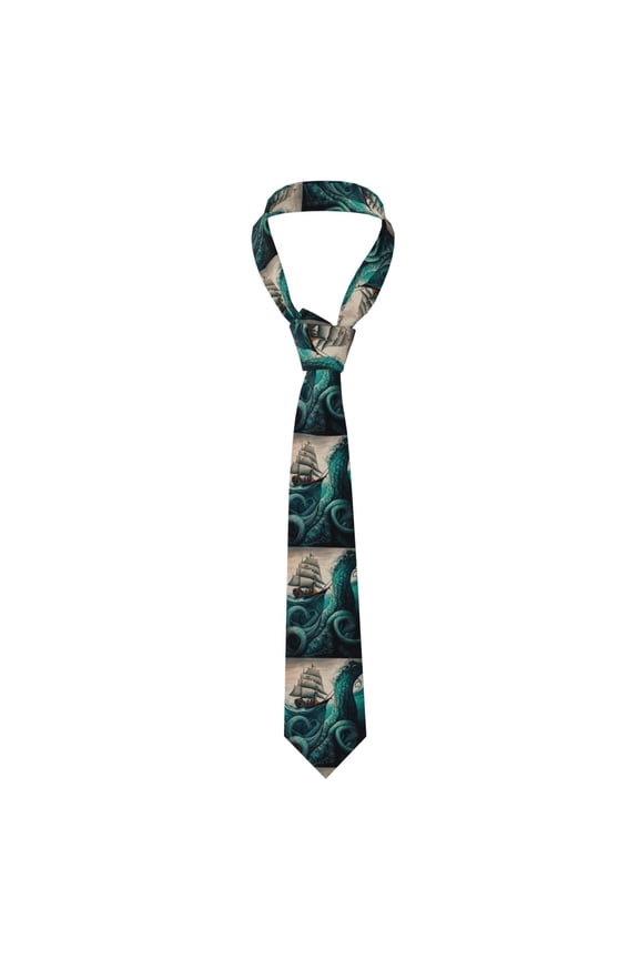 Cool Octopus Monster Sail Boat Waves Men's Formal Necktie Business Suit Accessory Ties for Weddings Banquets Office Gift
