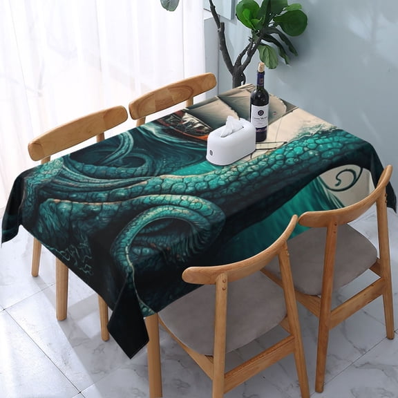Cool Octopus Monster Sail Boat Waves Rectangular Tablecloth 54"x 72" Waterproof Rectangle Table Cover Cloth for Kitchen Dining Room Picnic Home Party