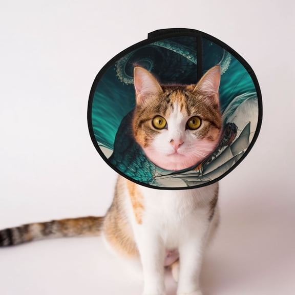 Cool Octopus Monster Sail Boat Waves Soft Pet Recovery Collar for Cats Small Dogs, Protective Elizabeth Collar for Post-Surgery, Anti-Lick & Anti-Scratch