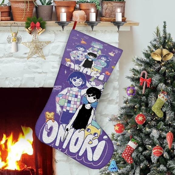 Cool Omori Game-theme Christmas StockingsFine white linen for Stairs Fireplace Hanging Xmas Home Decor Christmas gift17.7"X12.6"(45cm32cm)