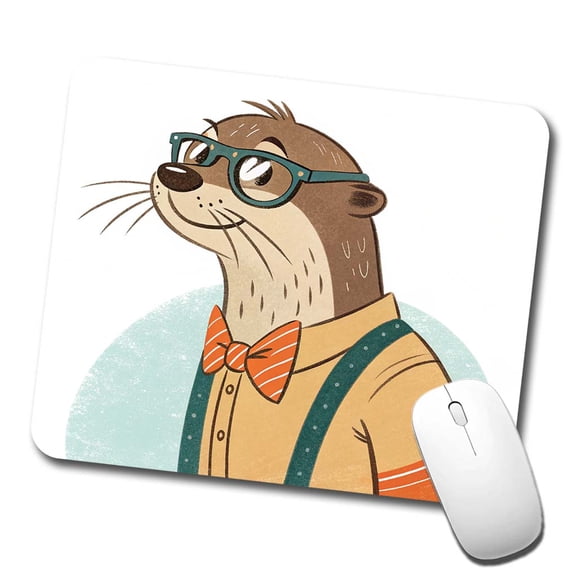 Cool Otter Wearing Glasses Retro Illustration Mouse Pad Low Profile Gaming Mat