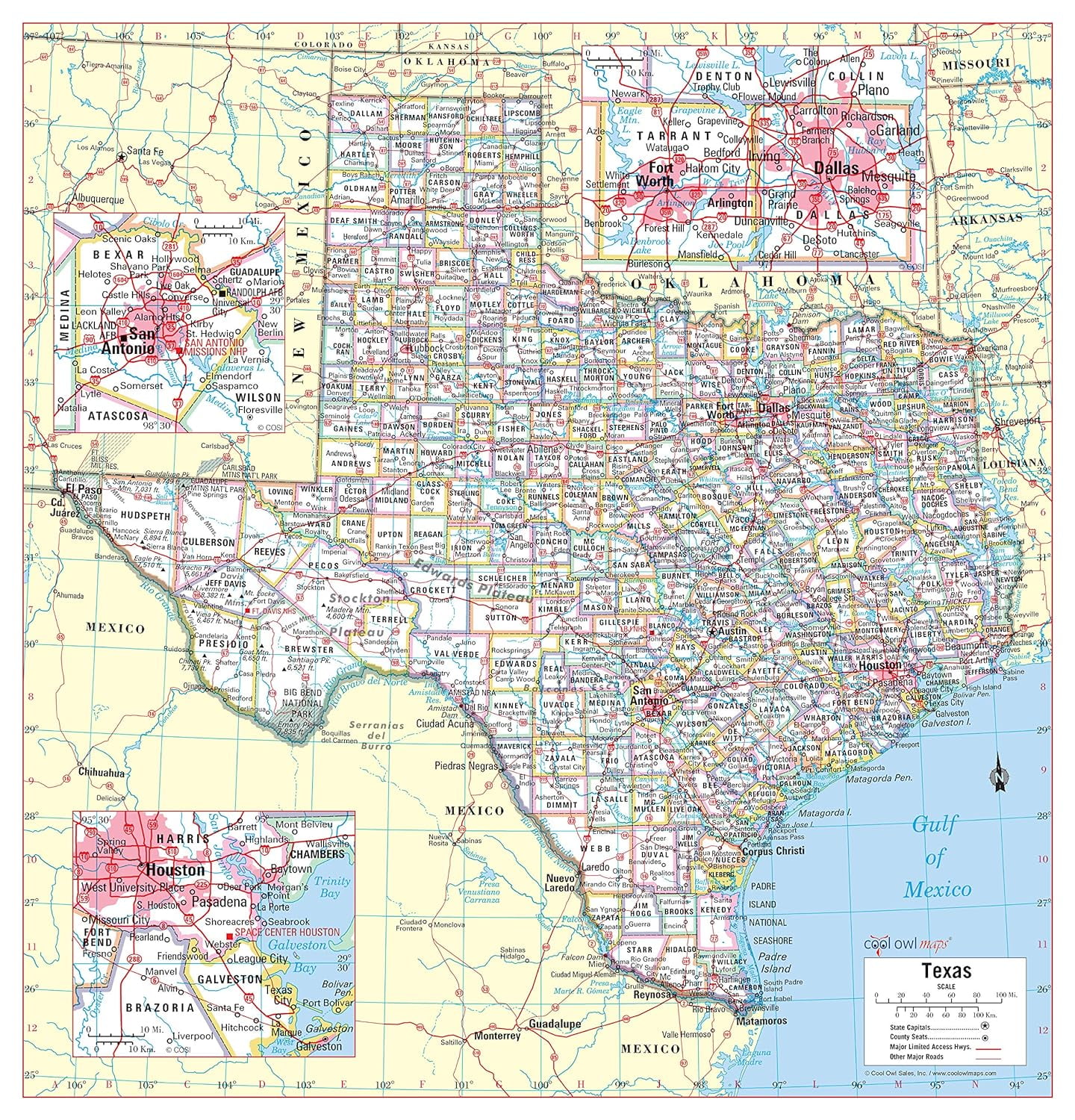 Cool Owl Maps Texas State Wall Map Rolled (Laminated 24