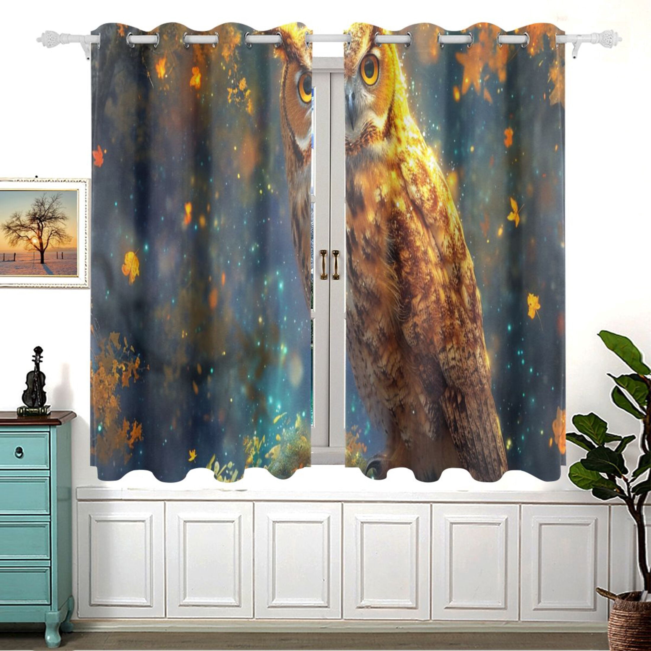 Cool Owl in Forest Blackout Curtains 2 Panels Set Grommet Drapes for ...
