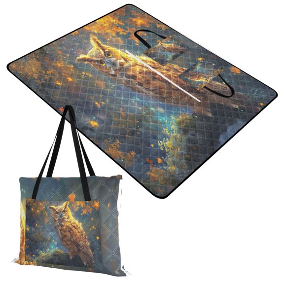 Cool Owl in Forest Extra Large Picnic Beach Blanket Waterproof Sand Proof Portable Outdoor Mat 60x80