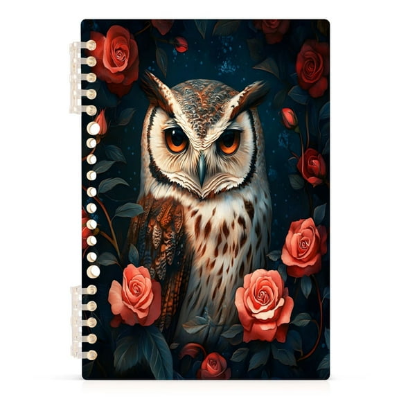 Cool Owl with Rose Notebooks 1-subject Journal 60 Sheets A5 College Ruled Paper Detachable Ring 8.3"x5.7"