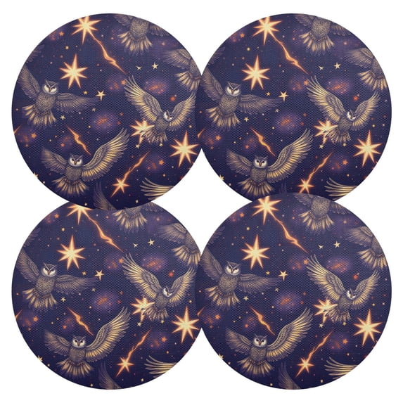 Cool Owls Stars PVC Round Grid Placemat Table Mat Set 4 Pcs 15.4