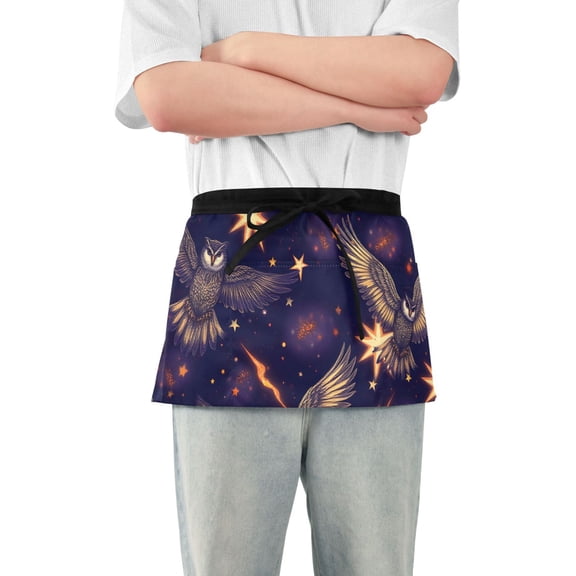 Cool Owls Stars Short Server Apron with 3 Pockets for Unisex Chef Gardening