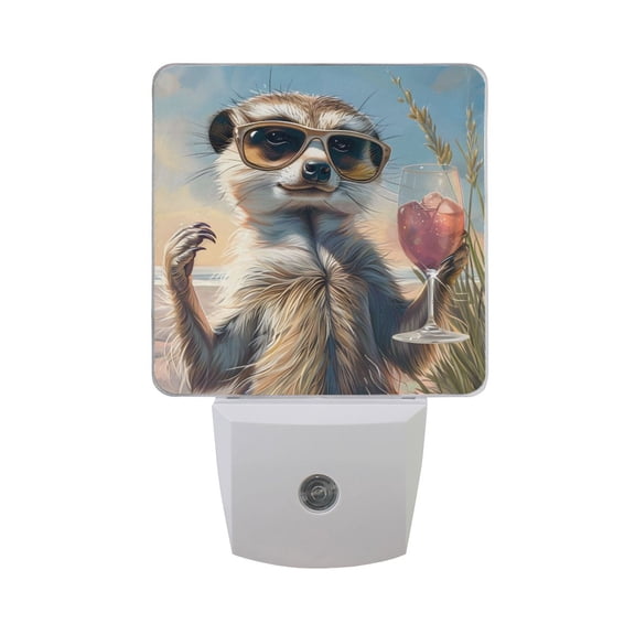 Cool Palm Civet Cat at Beach Night Light 2 Pack LED Nightlight Plug into Wall Dusk to Dawn Sensor Soft White