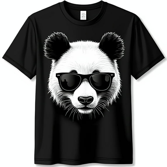 Cool Panda Bear Graphic Black T-Shirt with Sunglasses Tee