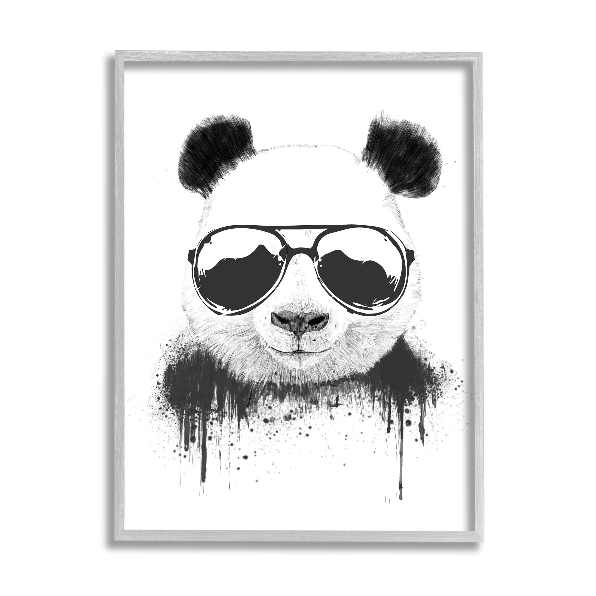 Cool Panda Sunglasses Black And White Paint Drip 11 in x 14 in Framed Painting Art Prints, by Stupell Home Décor