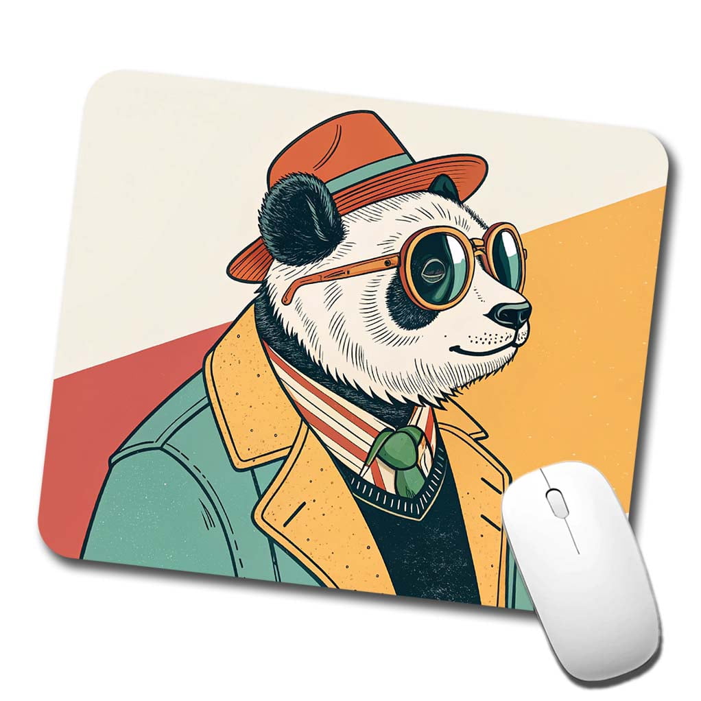 Cool Panda Wearing Glasses Retro Illustration Mouse Pad Low Profile ...