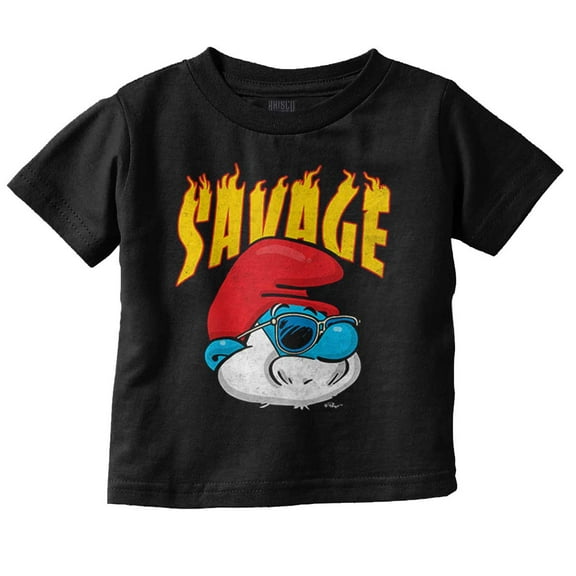 Cool Papa Smurf Savage Fire Cartoon Toddler Boy Girl T Shirt Infant Toddler Brisco Brands 6M