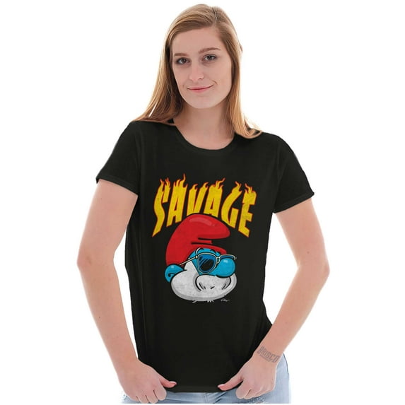 Cool Papa Smurf Savage Fire Cartoon Women's T Shirt Ladies Tee Brisco Brands M