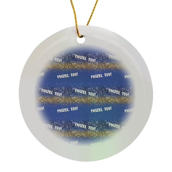 3drose, Cool Pattern of Mazel Tov Text and Yellow Lines on Blue, Cool Gift, Circle Porcelain Ornament