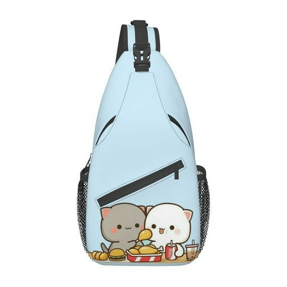 Customized Peach And Goma Mochi Cat Eating Ramen Sling Bag for Men Fashion Shoulder Chest Crossbody Backpack Traveling Daypack