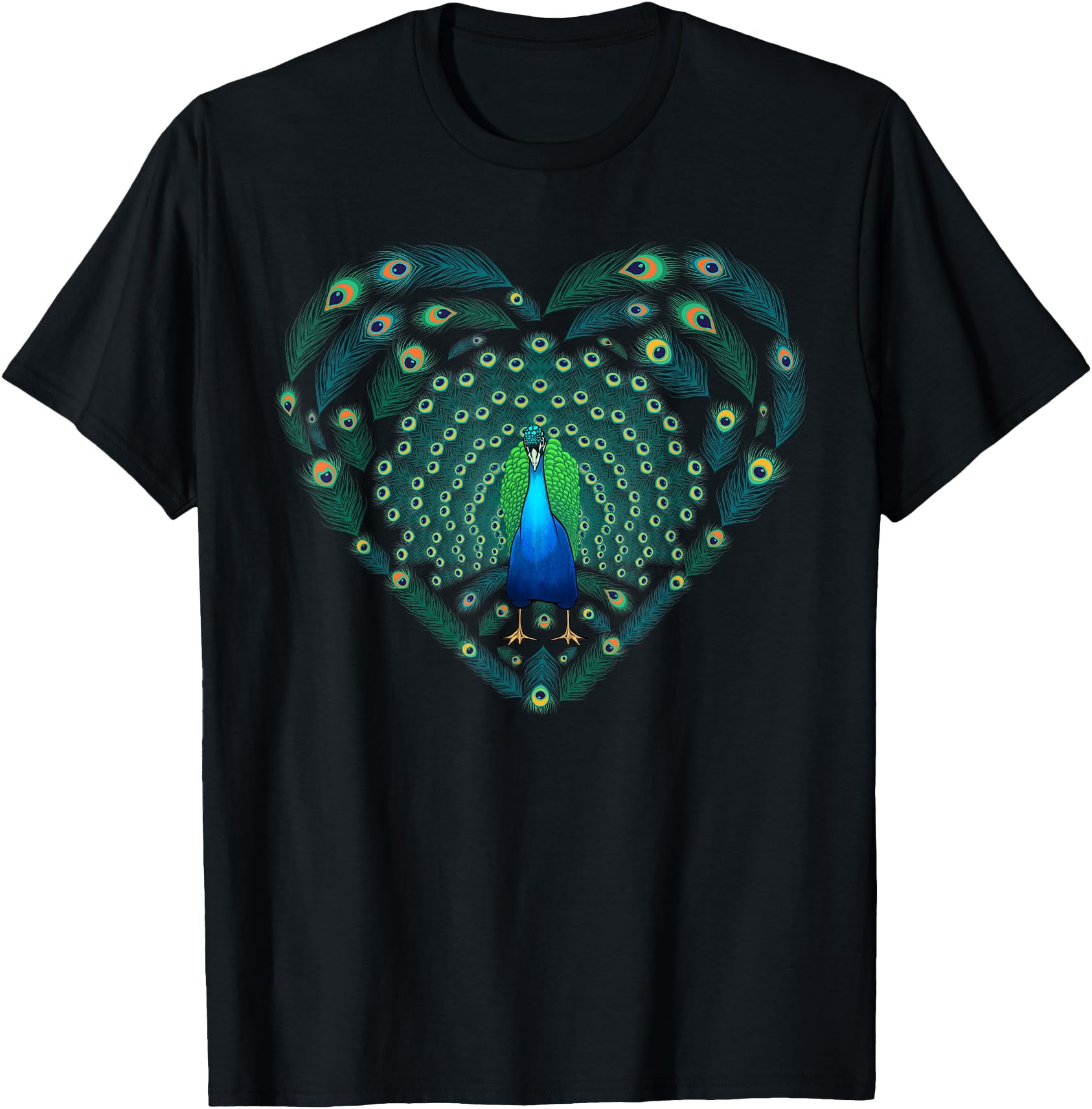 Cool Peacock for Men Women Peacocks Feather Heart Bird Lover T-Shirt ...