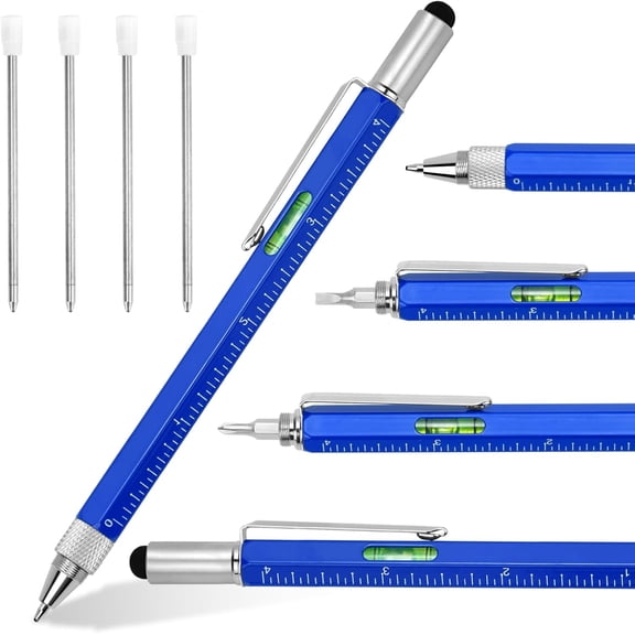 Cool Pen Gifts for Men, 6-in-1 Multi Tool Tech Pen Gadget for Him, Fun Gift for Christmas, Father's Day, Valentines or Birthdays (6 IN 1 Blue)