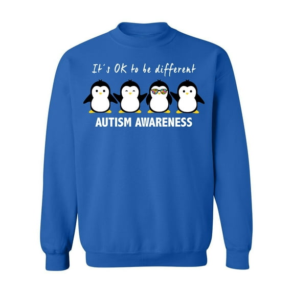 Cool Penguin Autism Awareness Support Crewneck Sweatshirt, XL, Royal