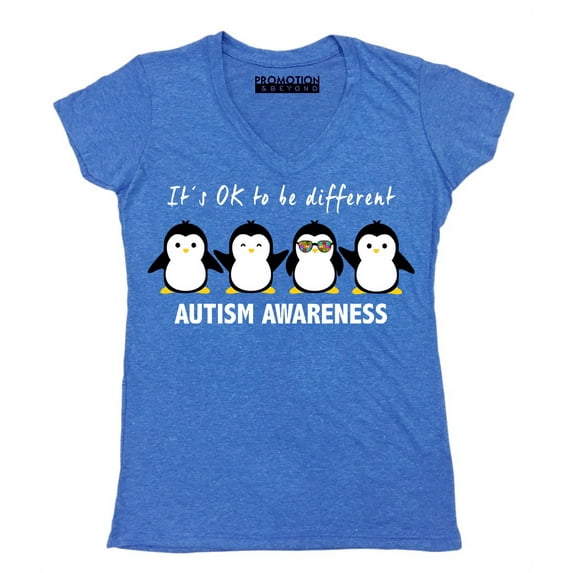 Cool Penguin Autism Awareness Support Women's V-neck, XL, Heather Royal