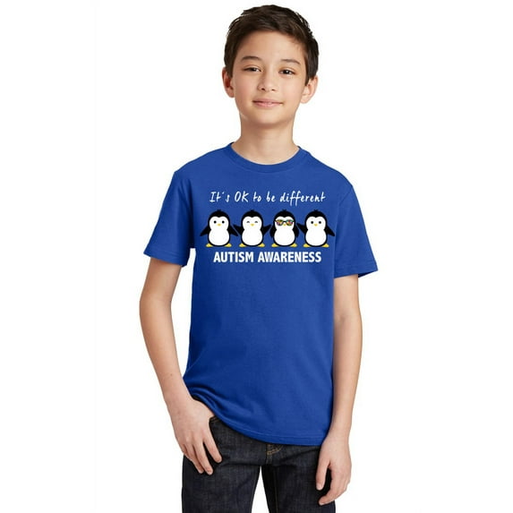 Cool Penguin Autism Awareness Support Youth T-shirt, Youth XS, Royal