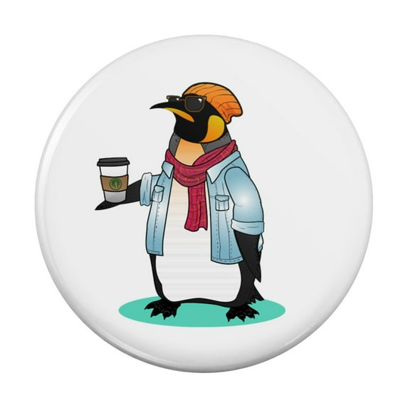 Cool Penguin Hipster with Coffee Kitchen Refrigerator Locker Button Magnet