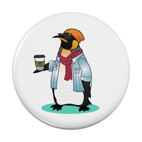 Cool Penguin Hipster with Coffee Kitchen Refrigerator Locker Button Magnet