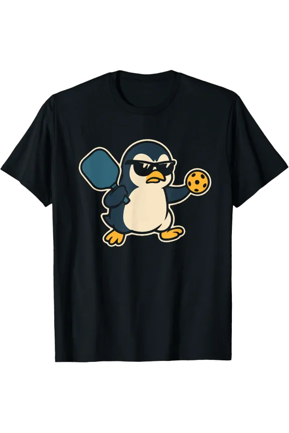 Cool Penguin Pickleball With Paddle And Ball T-Shirt Size S-5XL
