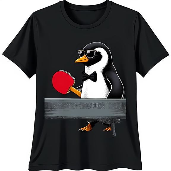 Cool Penguin Playing Graphic on Black T-Shirt Fun & Stylish