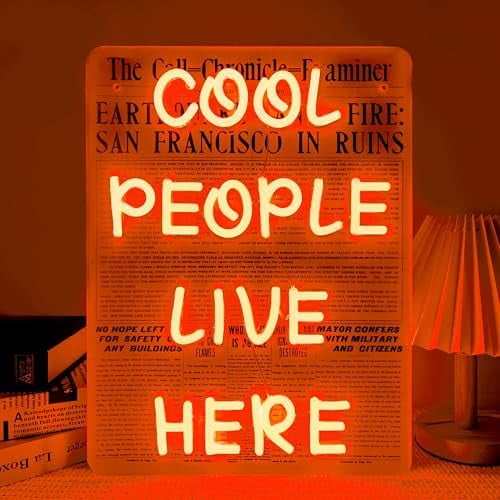 Cool People Live Here Neon Sign for Wall Decor Orange Words Neon Light Cool People Led Light Up Sign for Bedroom Home Bar Party Decoration$$Tools & Hardware Other