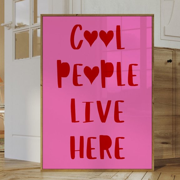 Cool People Live Here Print, Trendy Wall Art, Minimalist Heart Poster, Home Decor, Girly Modern Wall Art, Trendy Quote Print UNFRAMED PAPER POSTER, Home Decor, Vintage Gift, Living Room Dercor