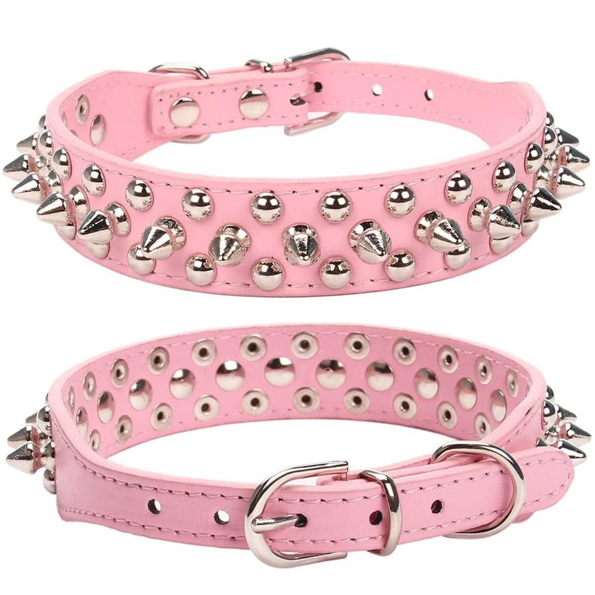 Cool Pet Collars 2 Pcs Soft Faux Leather Spiked Dog Collar with Rivets and Studs Puppy Collars Adjustable for Small Medium Large Dogs for Pet Big