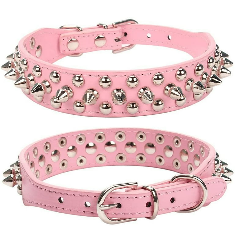 Cool Pet Collars 2 Pcs Soft Faux Leather Spiked Dog Collar with Rivets and Studs Puppy Collars Adjustable for Small Medium Large Dogs for Pet Big