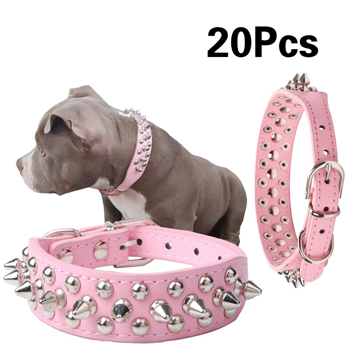 Cool Pet Collars,20 Pcs Soft Faux Leather Spiked Dog Collar with Rivets and  Studs Puppy Collars Adjustable for Small Medium Large Dogs for Pet Big