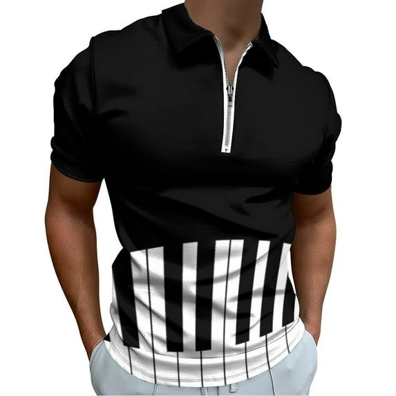 Cool Piano Keyboard Men Zipper T-shirt Summer Casual Short Sleeve T-shirt Top