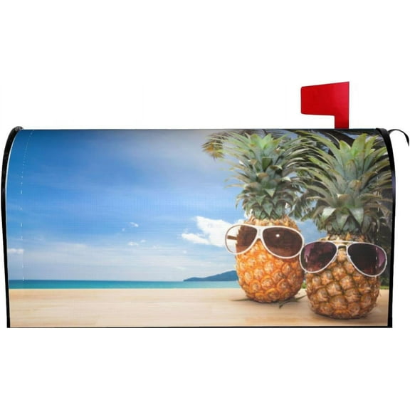 Cool Pineapple with Sunglasses Sea Beach Waterproof Mail Cover Magnetic Mailbox Wraps Summer Post Letter Box Cover for Garden Home Decor 21x18 in
