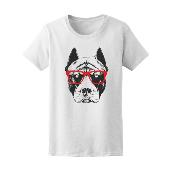 Cool Pitbull Hipster Glasses Tee Women's -Image by Shutterstock