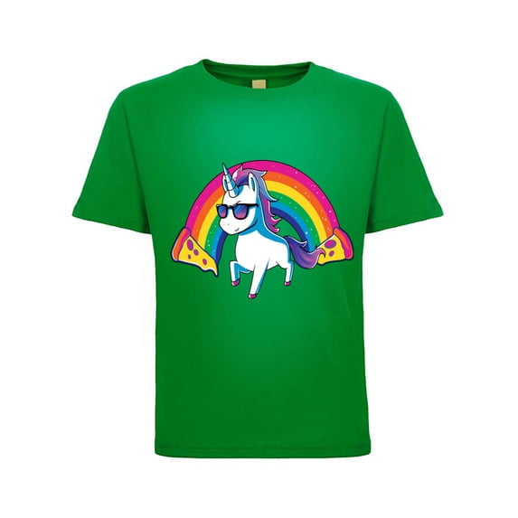 Cool Pizza Unicorn Rainbows Fashion Toddler Crew Graphic T-Shirt, Kelly Green, 3T