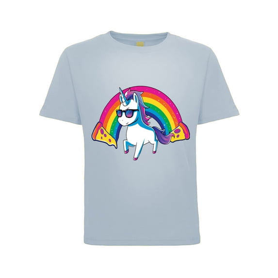 Cool Pizza Unicorn Rainbows Fashion Toddler Crew Graphic T-Shirt, Light Blue, 3T