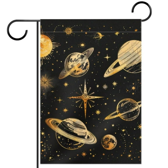 Cool Planets Solar System Galaxy and Stars Pattern Double Sided Garden Flag Decorative Weather Resistant Yard Flag, Large DIY Vertical Flag for Farmhouse Patio Lawn, 28x40 Inch