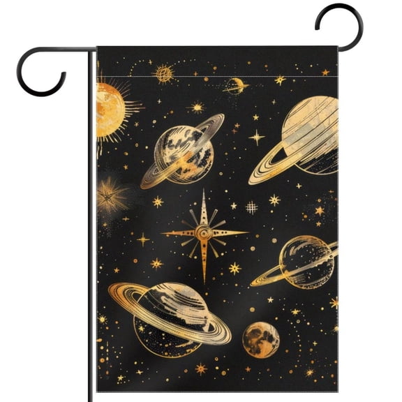Cool Planets Solar System Galaxy and Stars Pattern Welcome Garden Flags, 12 x 18 Inch Double Sided Outdoor Yard Flags Waterproof For Home Outside Patio Lawn Porch