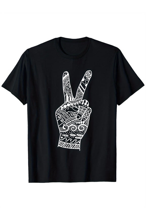Cool Polynesian Art for Men Women Hawaiian Tribal Peace Sign T-Shirt, Unisex Cotton Casual Round Neck Outdoor Short Sleeve T-Shirt with Slight Stretch, Slightly Elastic, 100%Cotton, S-XXXL
