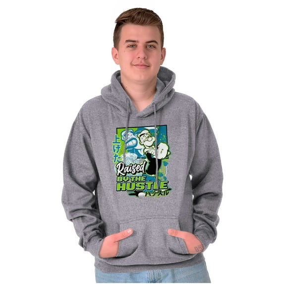 Cool Popeye Raised By the Hustle Men Big & Tall Graphic Hoodie Brisco Brands 2X