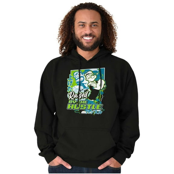 Cool Popeye Raised By the Hustle Men Big & Tall Graphic Hoodie Brisco Brands 4X